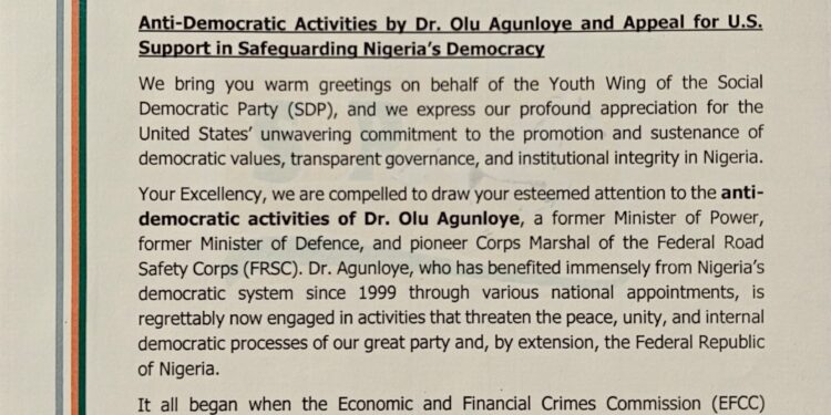 SDP National Youth Leader, Dr Ogbonna Writes U.S To Sanction Agunloye Over Illegal And Anti-democratic Activities